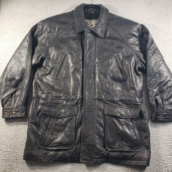 Vintage Pelle Sport Leather Jacket Mens XL Extra Large Black Full Zip Motorcycle